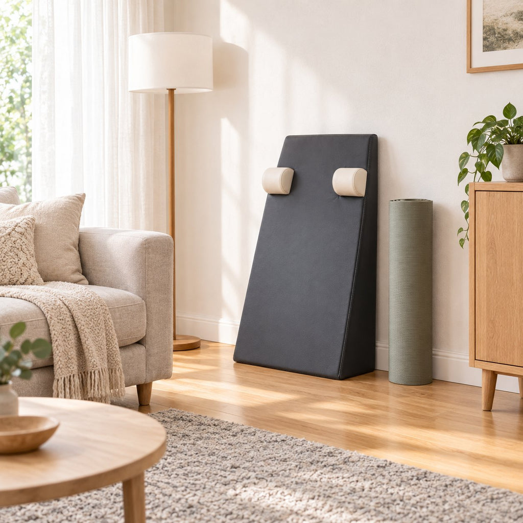Coussin triangle Pilates Levia rangé dans un salon